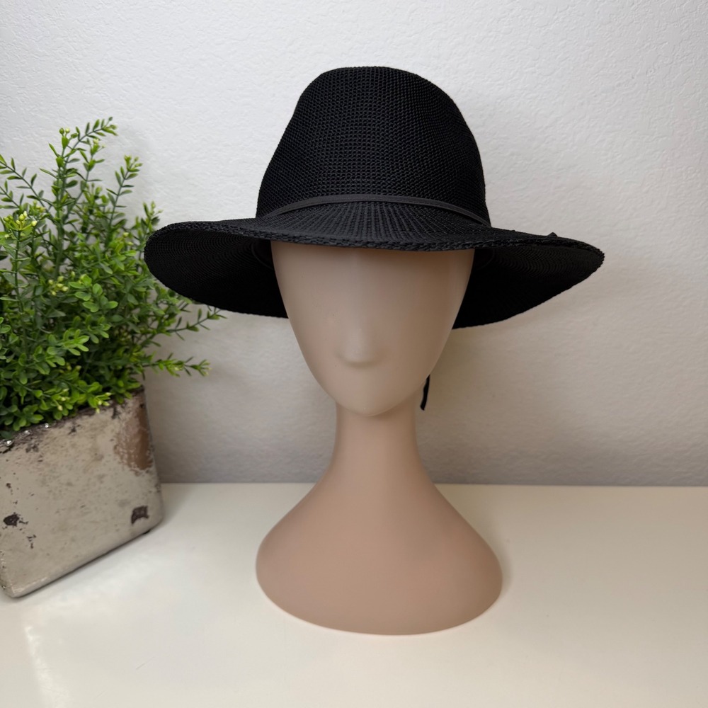 Wallaroo Victoria Fedora Women Black Poly-Straw Packable Sun Hat Classic OS